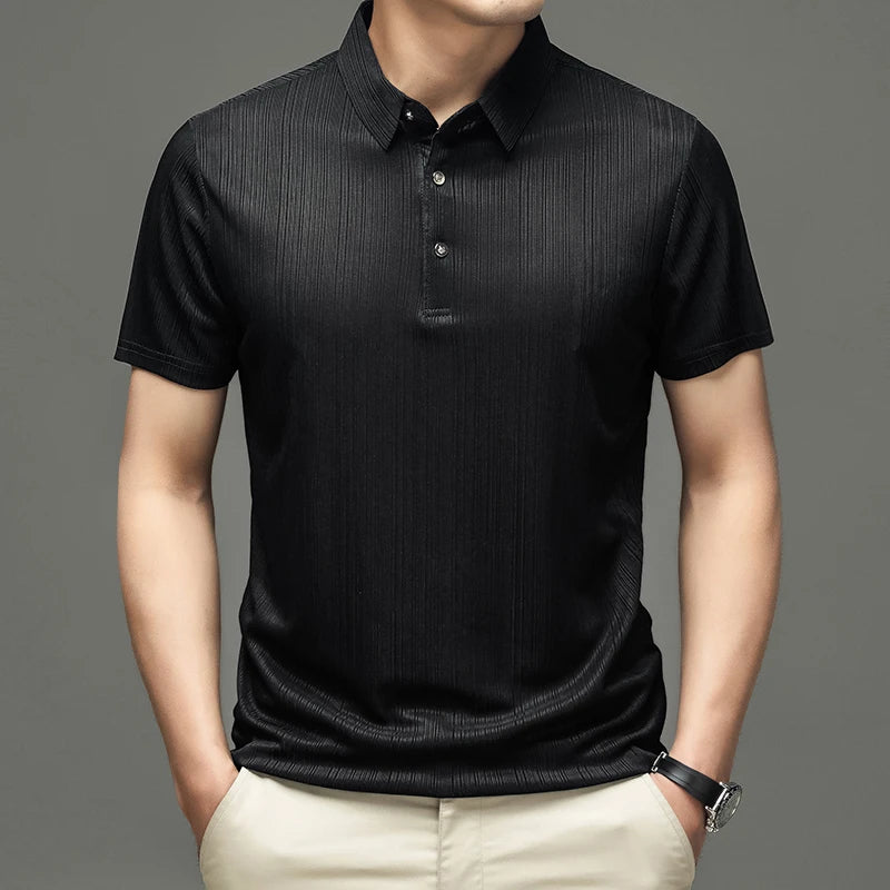 2025 New Men's Casual and Fashionable Solid Color Short Sleeved Polo Shirt Comfortable and Versatile Summer T-shirt