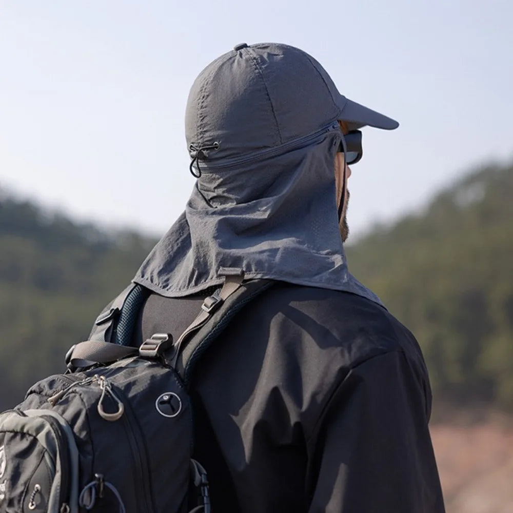 Portable Face Mask Man Sun Hat Mesh Breathable Sun-cream Bucket Hat Detachable Shawl Wide Brim Outdoor Fishing Cap Man Woman