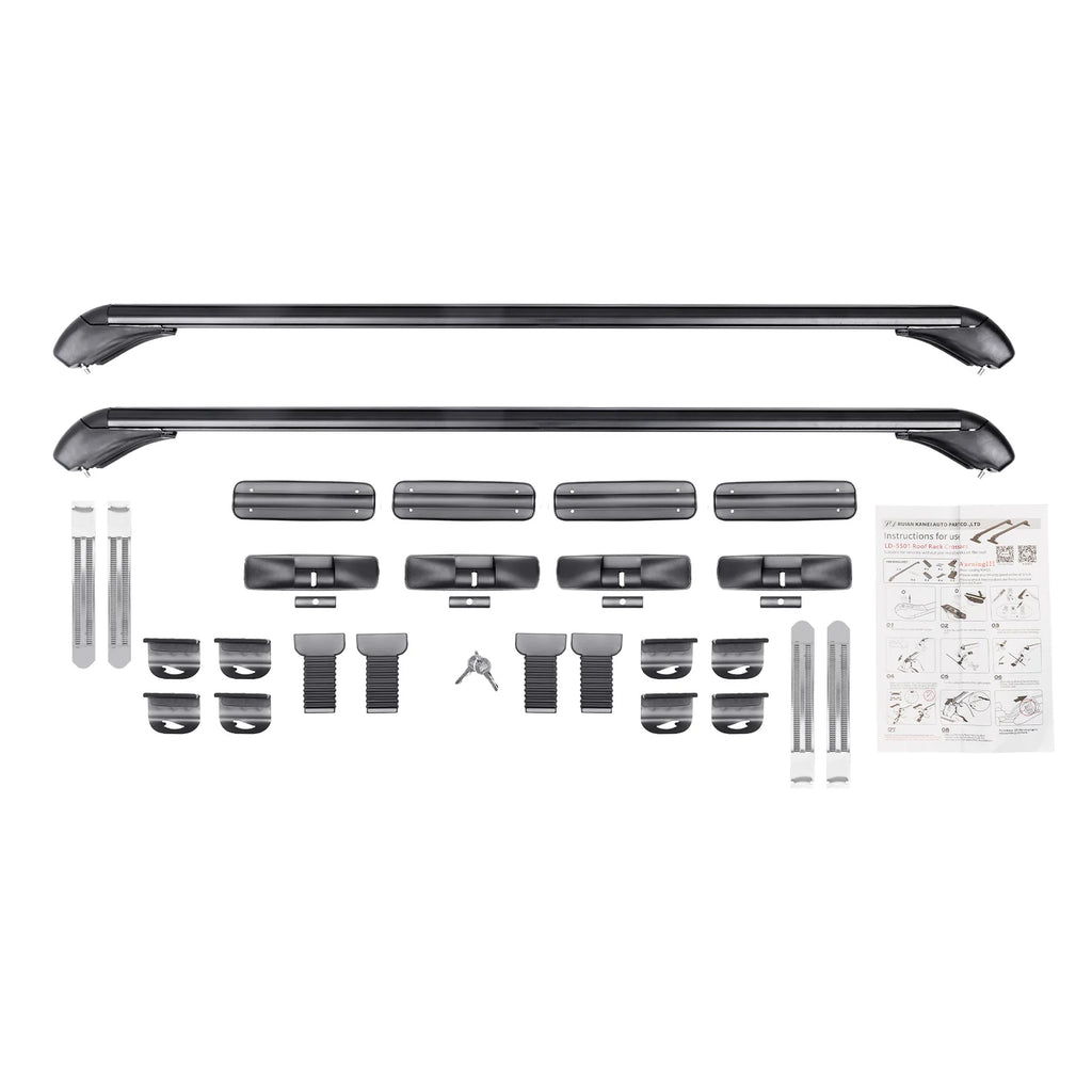 Car Top Roof Rack 2Pcs 100cm Aluminum Luggage Cross Bar Carrier with Lock for 4 or 5 Door Cars Black