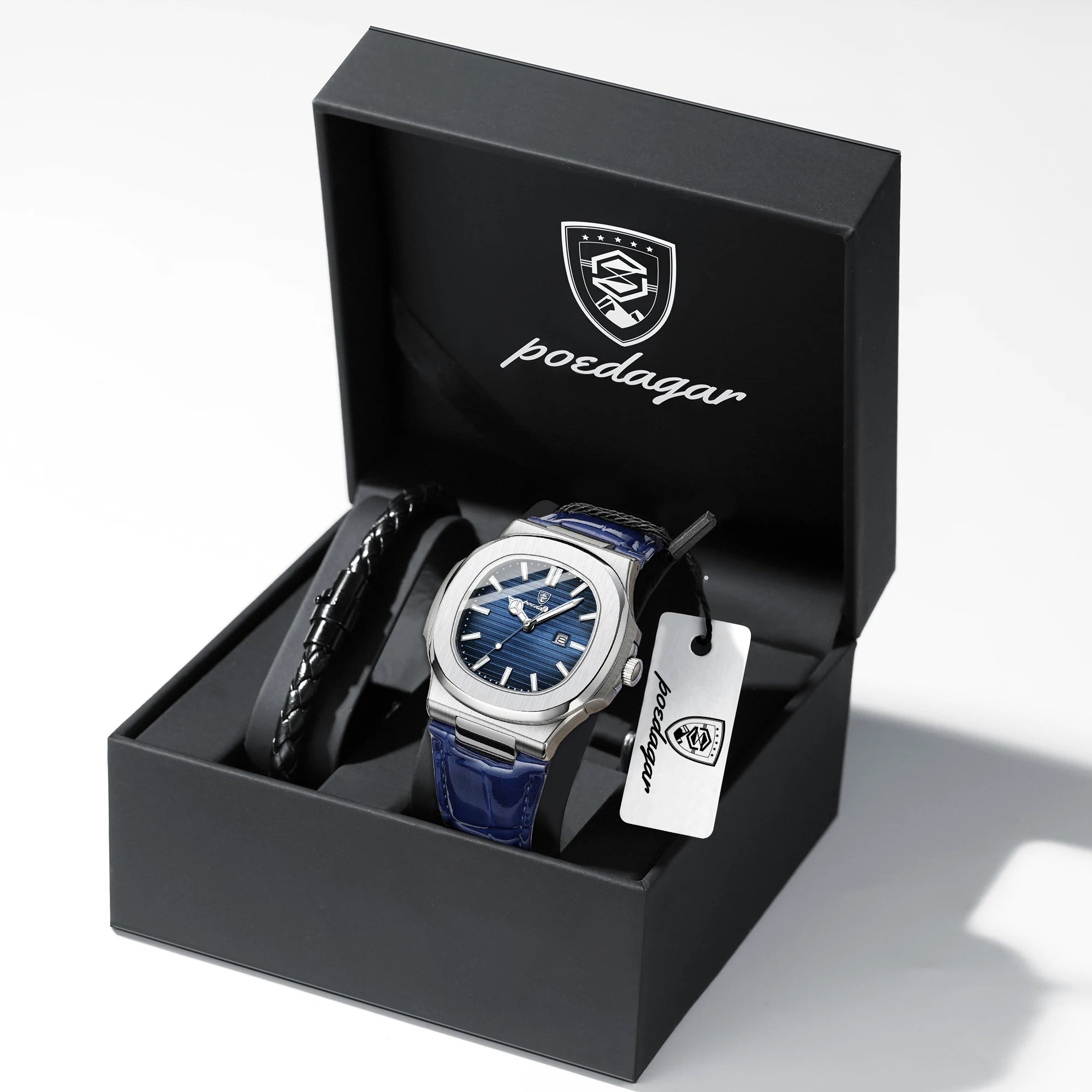 POEDAGAR Luxury Original Man Watch Date Waterproof Luminous Square Men Wristwatch High Quality Leather Men's Quartz Watches Male