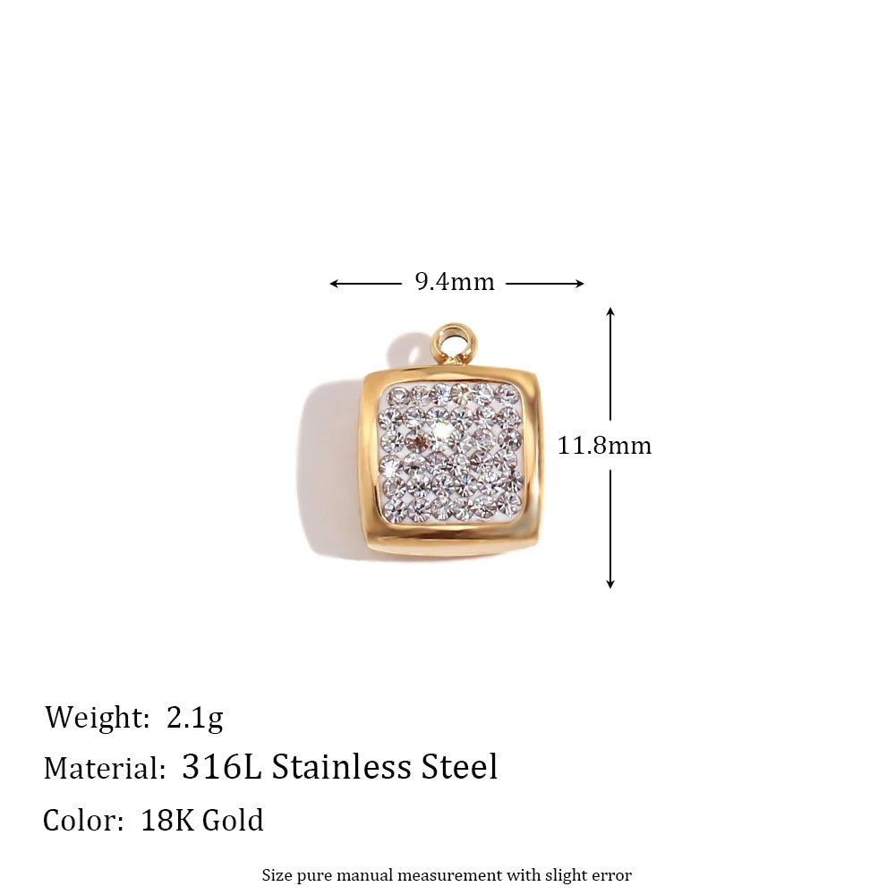 E.B.belle Octagonal Splicing Color Bead Heart-shaped Key Rainbow Square 316L Stainless Steel 14K Gold Plated Pendant Charms