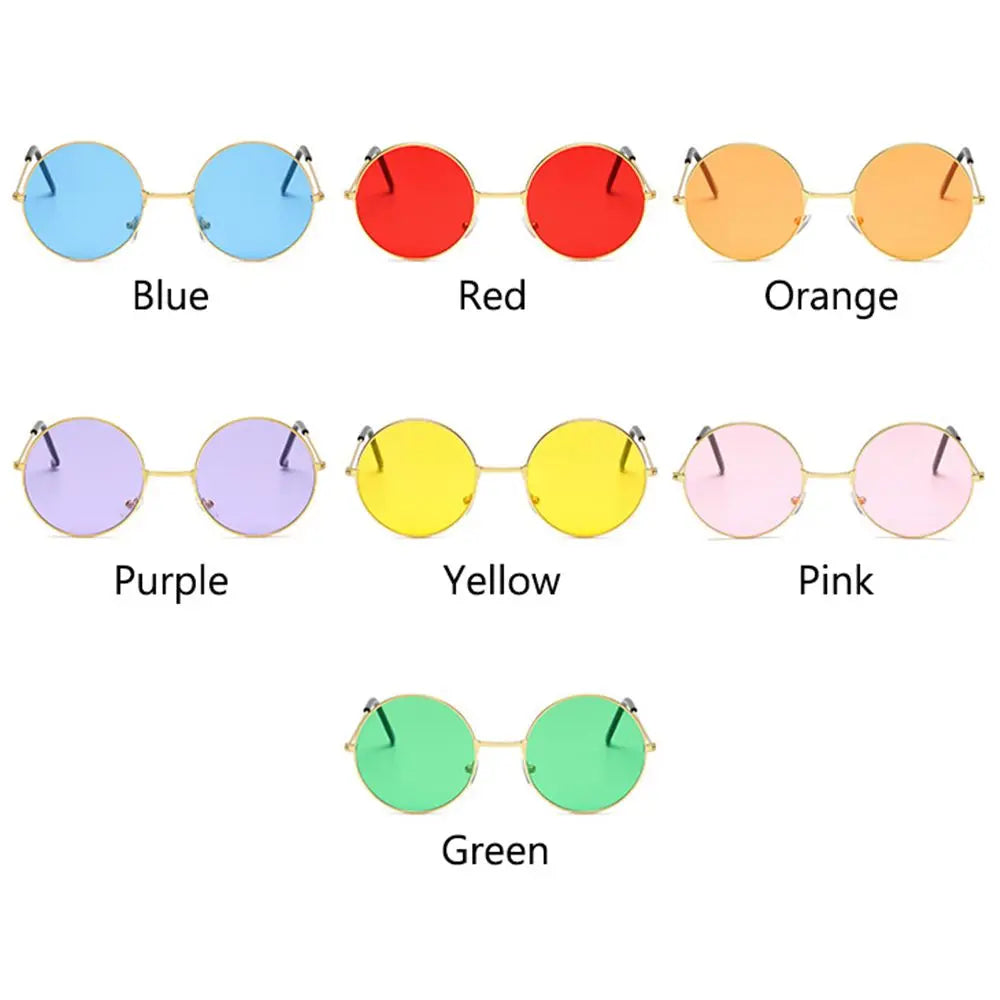 1PC Retro Round Hippie Sunglasses Fashion Circle Metal Sunglasses for Women Men Disco Party Glasses