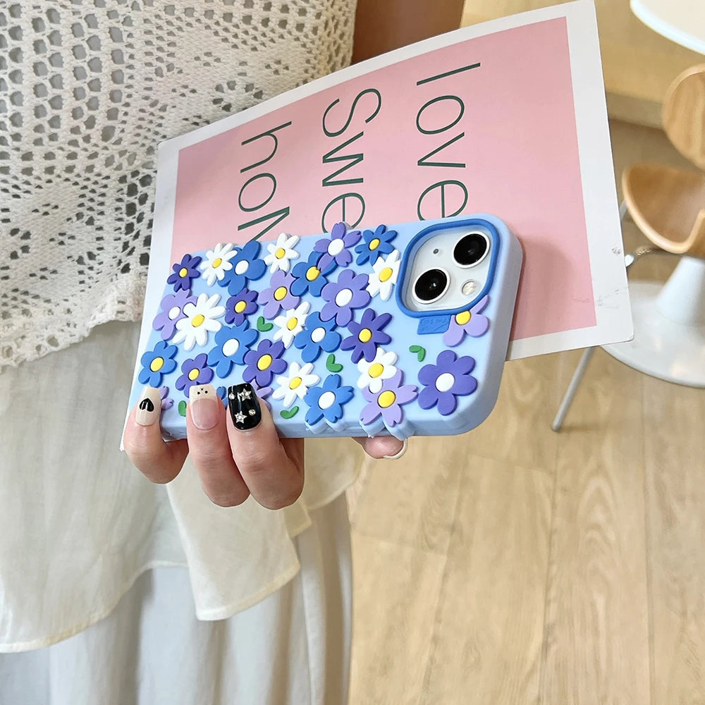 INS Korean Daisy Flower Soft Silicone Luxury Phone Case for IPhone 16 15 13 14 17 Pro Max 14 Plus Fashion Cute Floral Back Cover