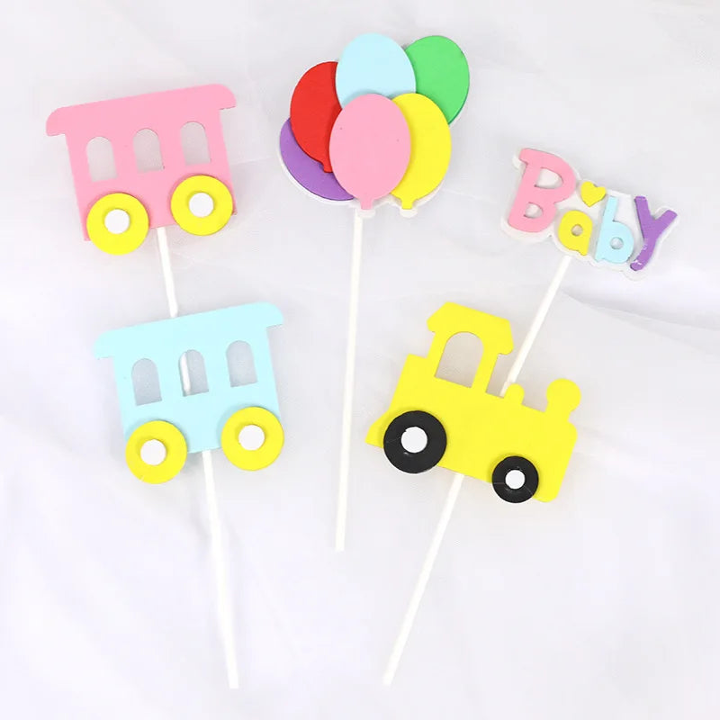Baby Shower Boy Girls Cake Decoration Happy Birthday Cake Topper Bow Aircraft Car Cupcake Toppers Gender Reveal Baking