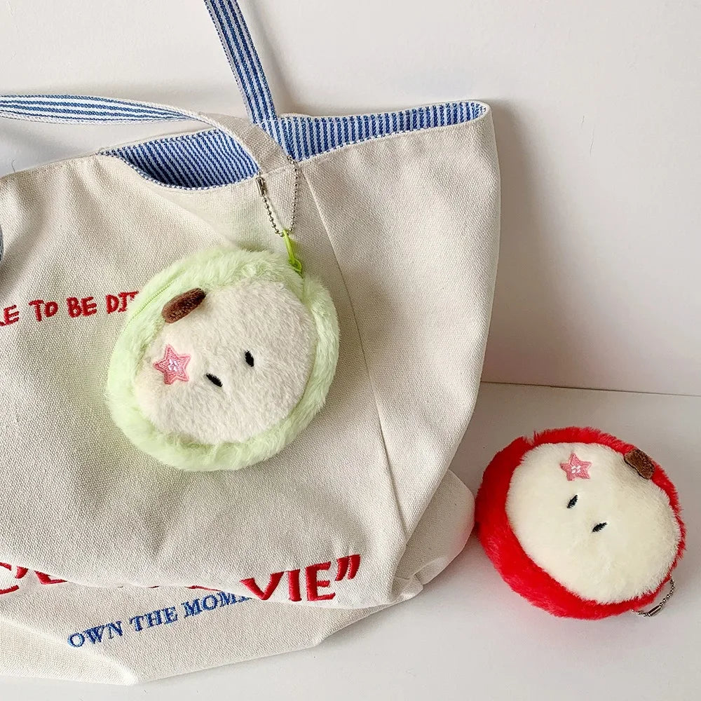 Cute Apple Shape Plush Bag Creative Cartoon Pendant Mini Storage Bag for Students Earphone Data Cable Organizer
