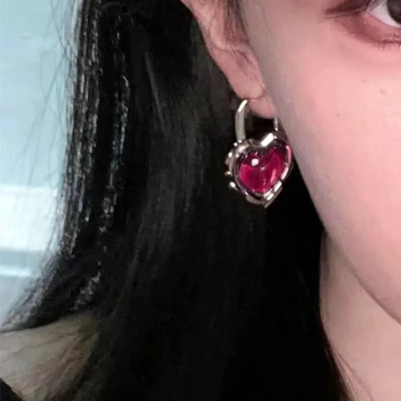 Fashion Pink Heart Lock Drop Earrings For Women Personality New Creative Luxury Designers Jewelry Wholesale