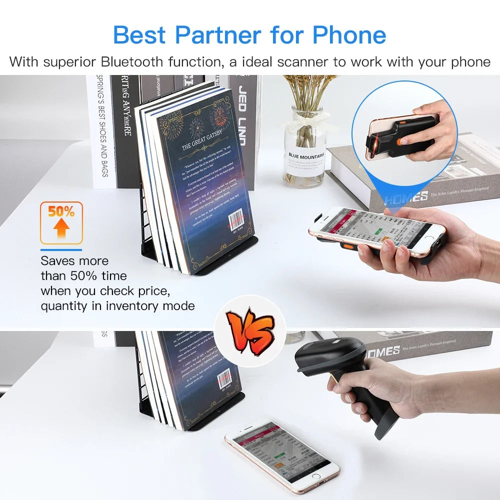 Eyoyo Clearance Sale EY-017LP Back Clip Phone Portable 1D Laser Bluetooth Barcode Scanner Fast Scanning UPC EAN Code39 Code128