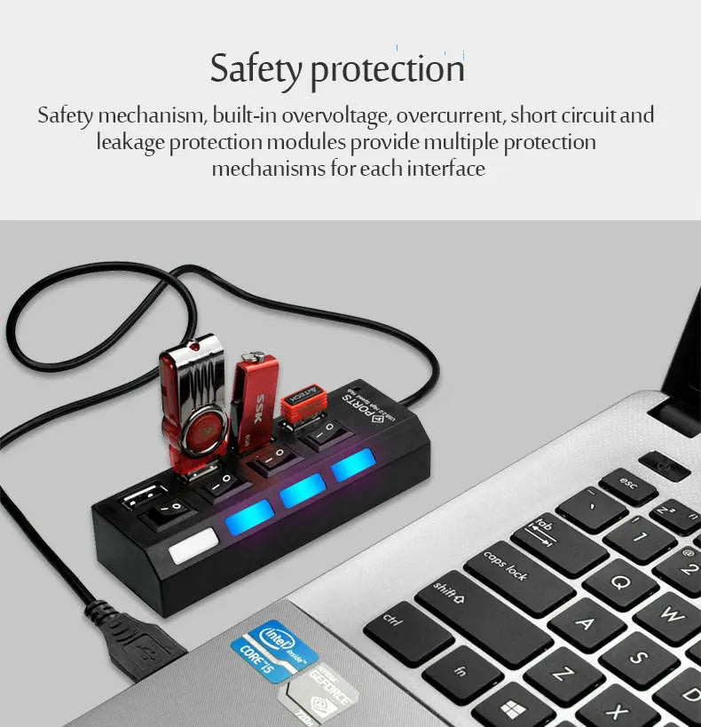 4/7 Port Multi USB 3.0 Power Adapter USB Splitter Hub USB Hub 2.0 USB Multiple Expander Switch 30CM Cable Hub Docking Stations