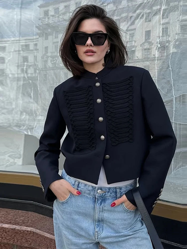 Fashion Women's Jacket O-neck Full Sleeve Single Breasted Female Napoleon Jackets 2026 Spring New Chic High Street Lady Coats