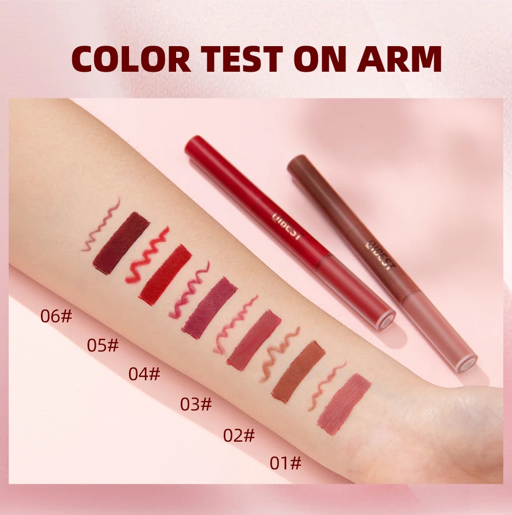 6 Colors Double-end Lip Gloss Waterproof Lipstick Pencil Long Lasting Sexy Red Lipgloss Beauty Matte Lip Liner Pen Lips Makeup
