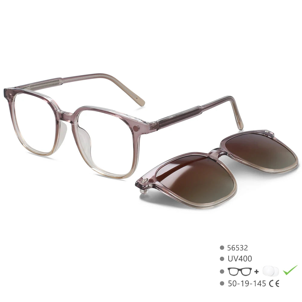 56532 Fashion Anti Blue Light Square Glasses Frames Polarized Sunglasses Magnetic Clip Women Computer Eyeglasses