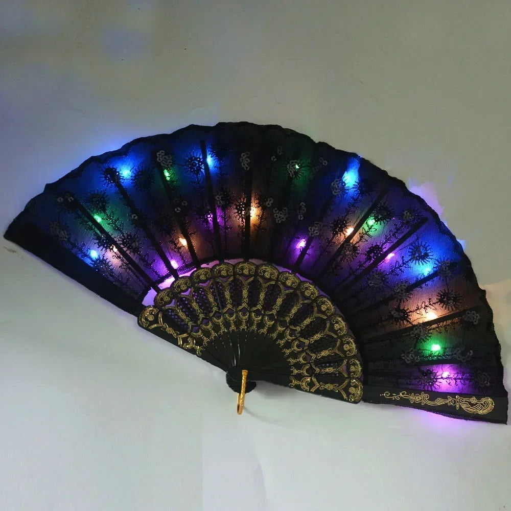 Party Glow Light Up Flower Peacock Hand Fan Dance Show Church Birthday Gift  Bar Props Wedding Festival Halloween Christmas