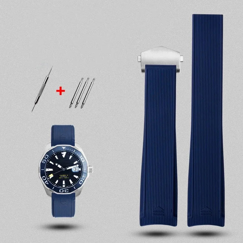 Rubber Silicone Watch Strap For Tag Heuer CARRERA AQUARACER 300 WAY201A WAY211C Black Blue Watch bracelet 20mm 22mm