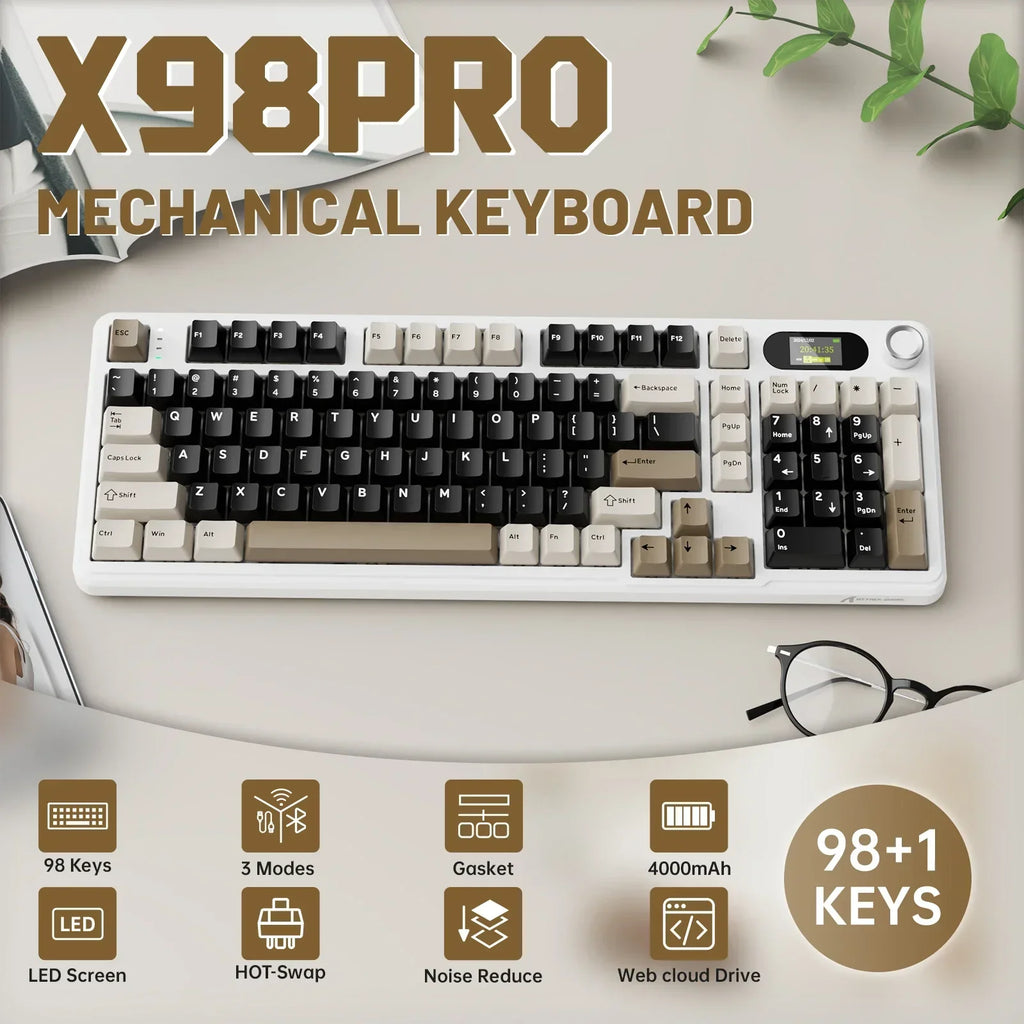 Attack Shark X98PRO 3-Mode RGB Bluetooth Wireless Mechanical Keyboard Full Key Hot-Swappable TFT Color Display Rotary Keyboard
