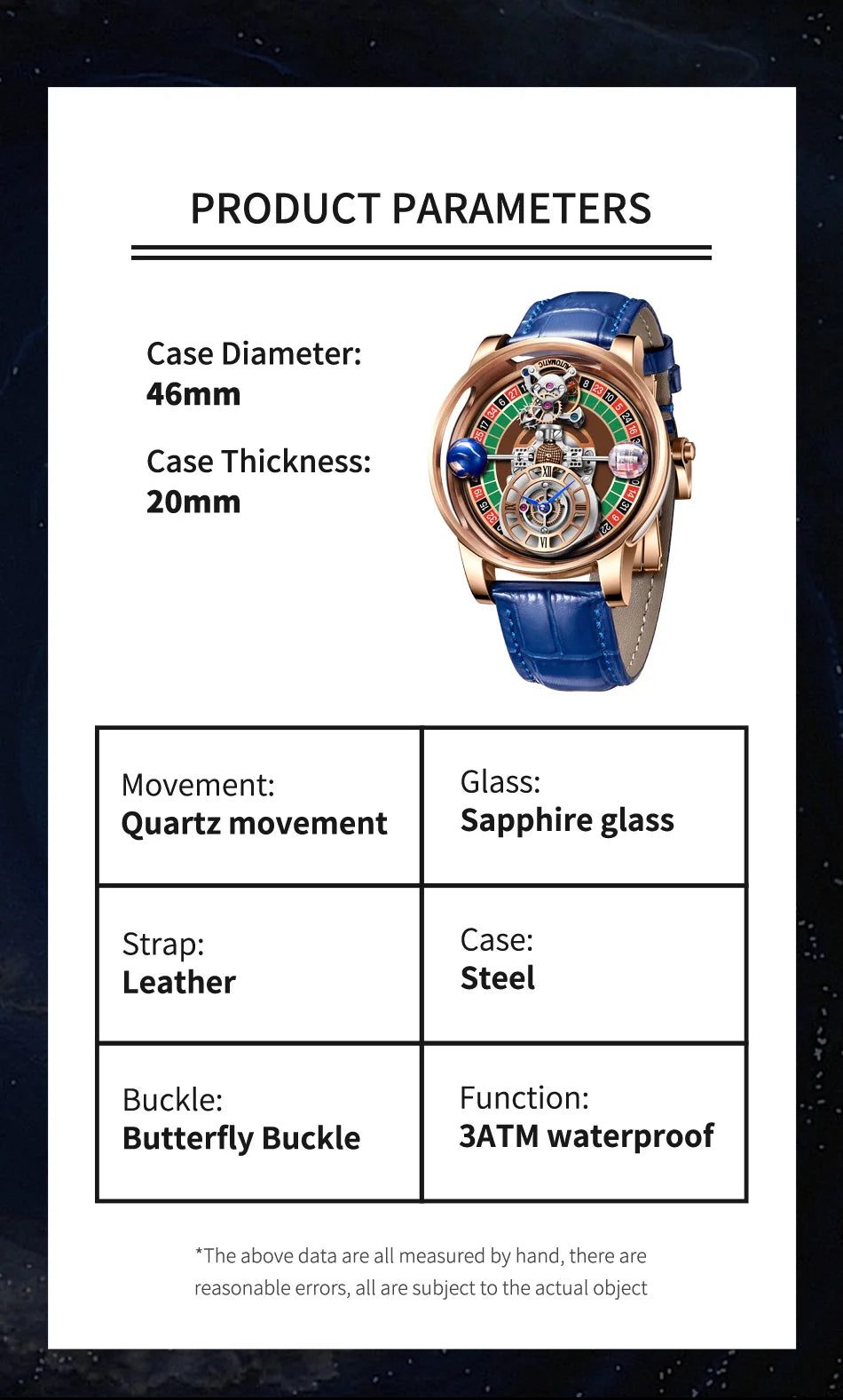 2025 HAEMMER New Men's Watch Transparent Hollow Design Celestial Roulette Quartz Watch Steel Leather Waterproof