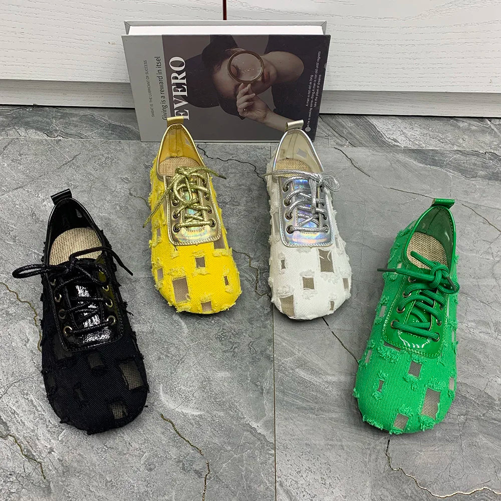 Summer Women Shoes Breathable Casual Flats Shoes Plus Size Lace Up Shoes Designers Shoes