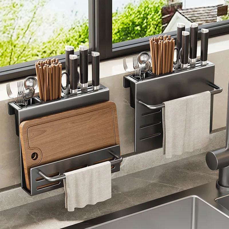 Kitchen Knife Holder, Tableware Storage Rack, Multifunctional Wall Mounted Kitchen Tool Storage Rack