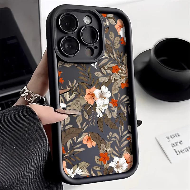 Matte Silicone Flower Phone Case For iPhone SE 2020 2022 16 15 14 13 12 11 Pro Max XR XS X 7 8 Plus Shockproof Soft Cover Fundas