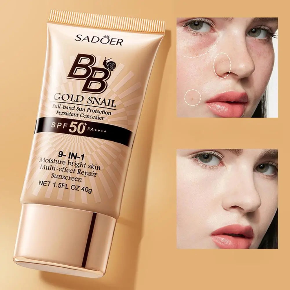 SADOER Gold Snail BB Cream Sunscreen Concealer Foundation Moisturizing Cream Daily Skin Care Sun Protection Isolation 40g 2026