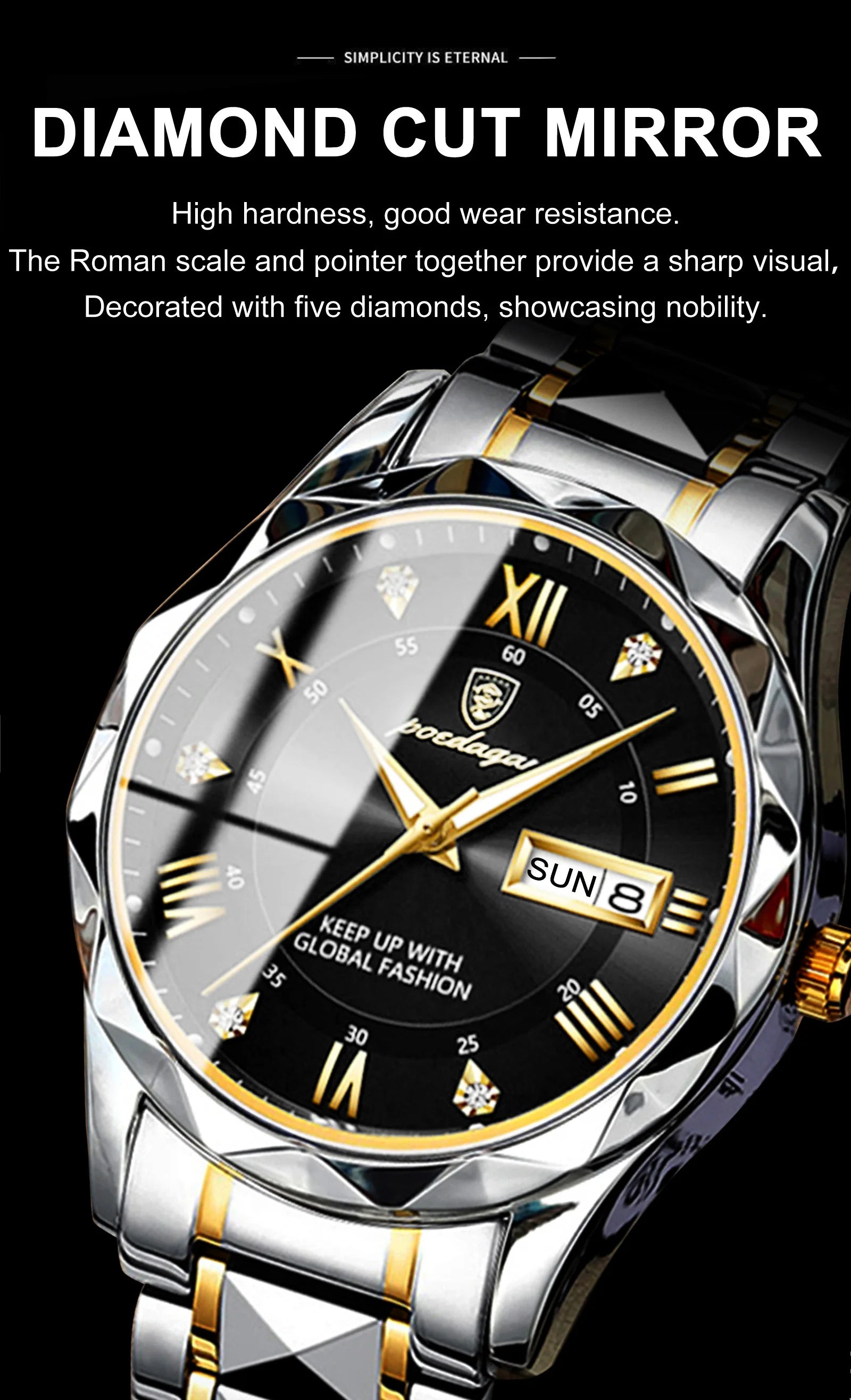 POEDAGAR Luxury Brand Men's Watches Waterproof Stainless Steel Luminous Man Wristwatch Date Week Quartz Business Men Clock Reloj