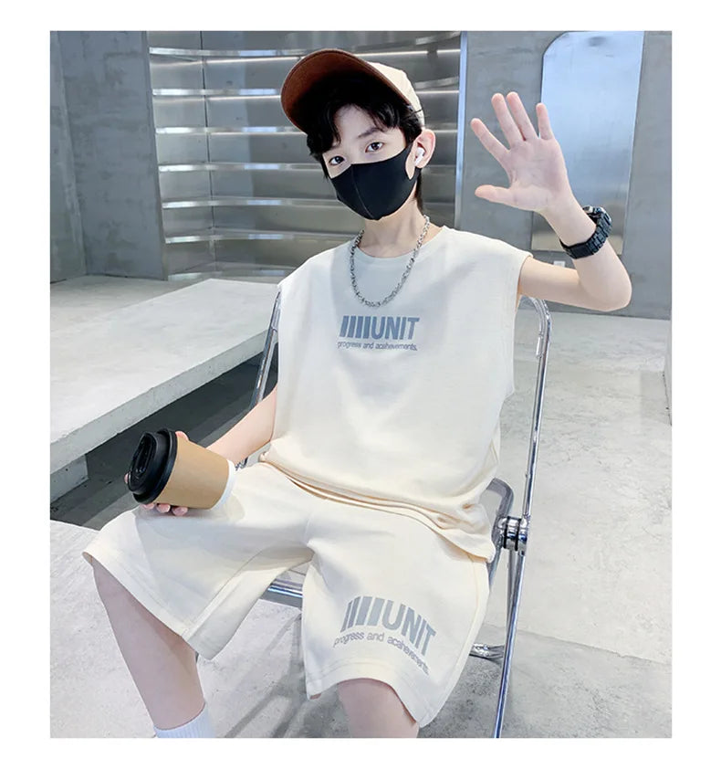 5 6 8 10 12 14 Years Teenagers Summer Boys Clothing Sets New Fashion Top And Shorts Boys Tracksuit Birthday Gifts Kids Clothes