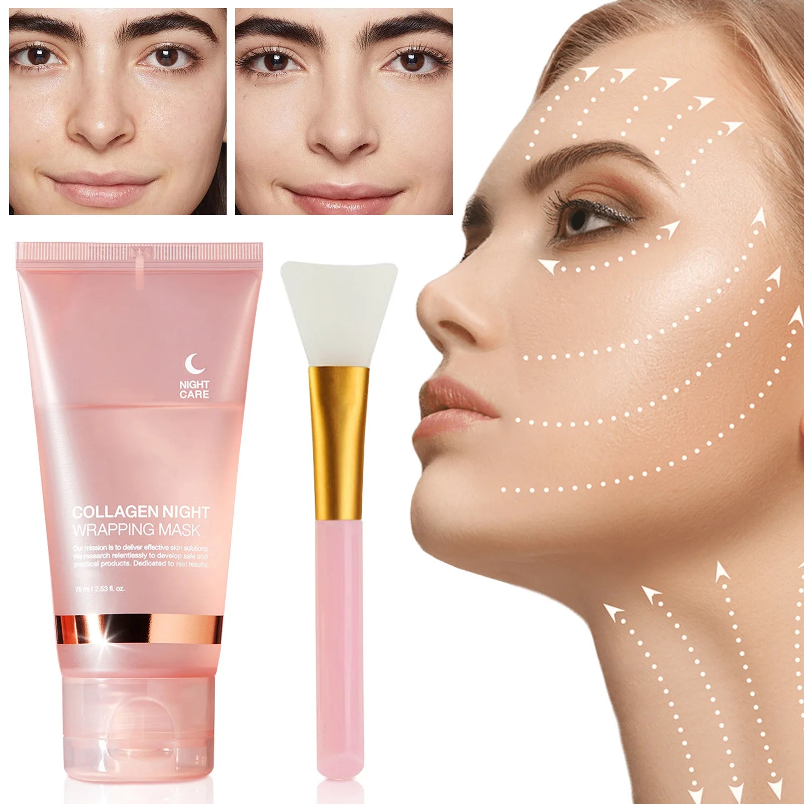 Face Mask Collagen Night Wrapping Mask Elasticity Hydration Reduces Sagging Dullness Hydrolyzed Collagen Skin Care Products 75ml