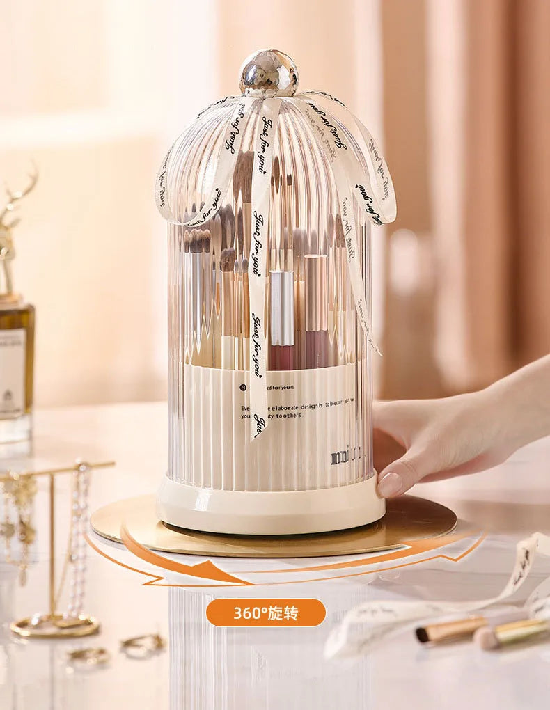 360° Rotating Make Up Organizer With Lid Luxury Cosmetic Brushes Holder Lipstick Eyebrow Pencil Holder Eye Shadow Storage Box