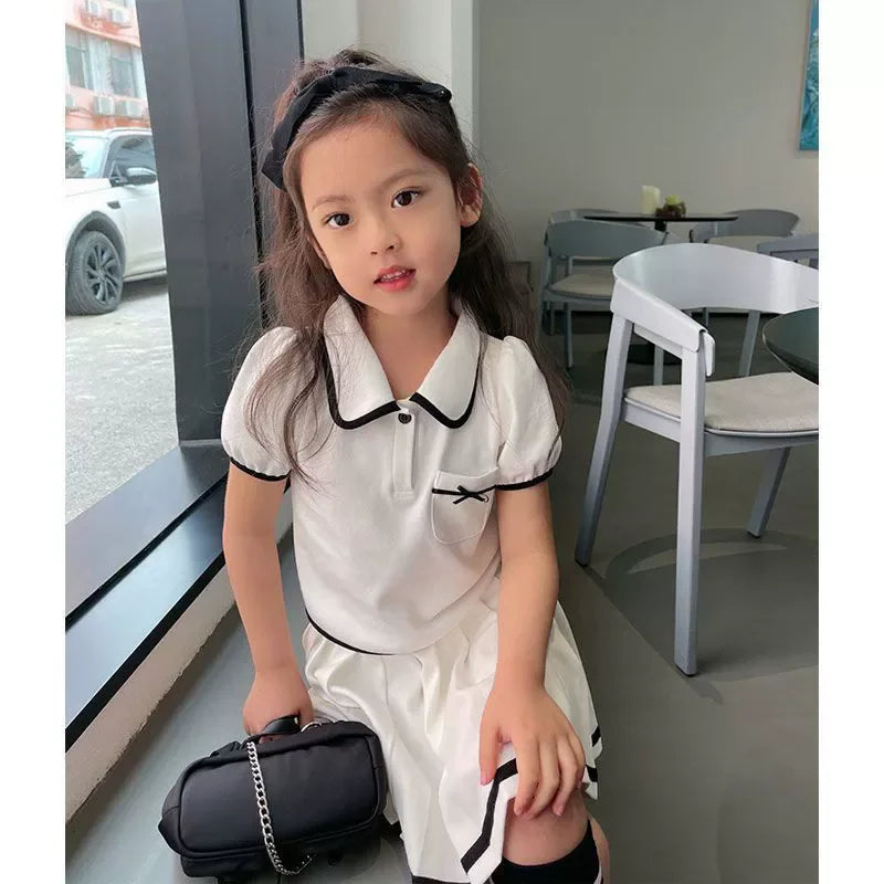 New Girls Skirt Sets Summer Children T-Shirt Suits Kids Short Sleeves 2Pcs Teen Fashion Sweet JK Outfits 5-14 Years