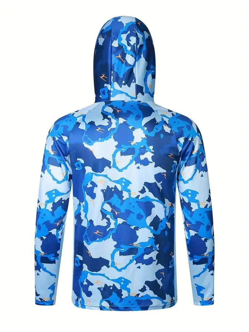 2024 Hooded Face Mask Sun Protection UV Protection Grey camouflage Long Sleeved Hiking Sportswear Fishing Suit