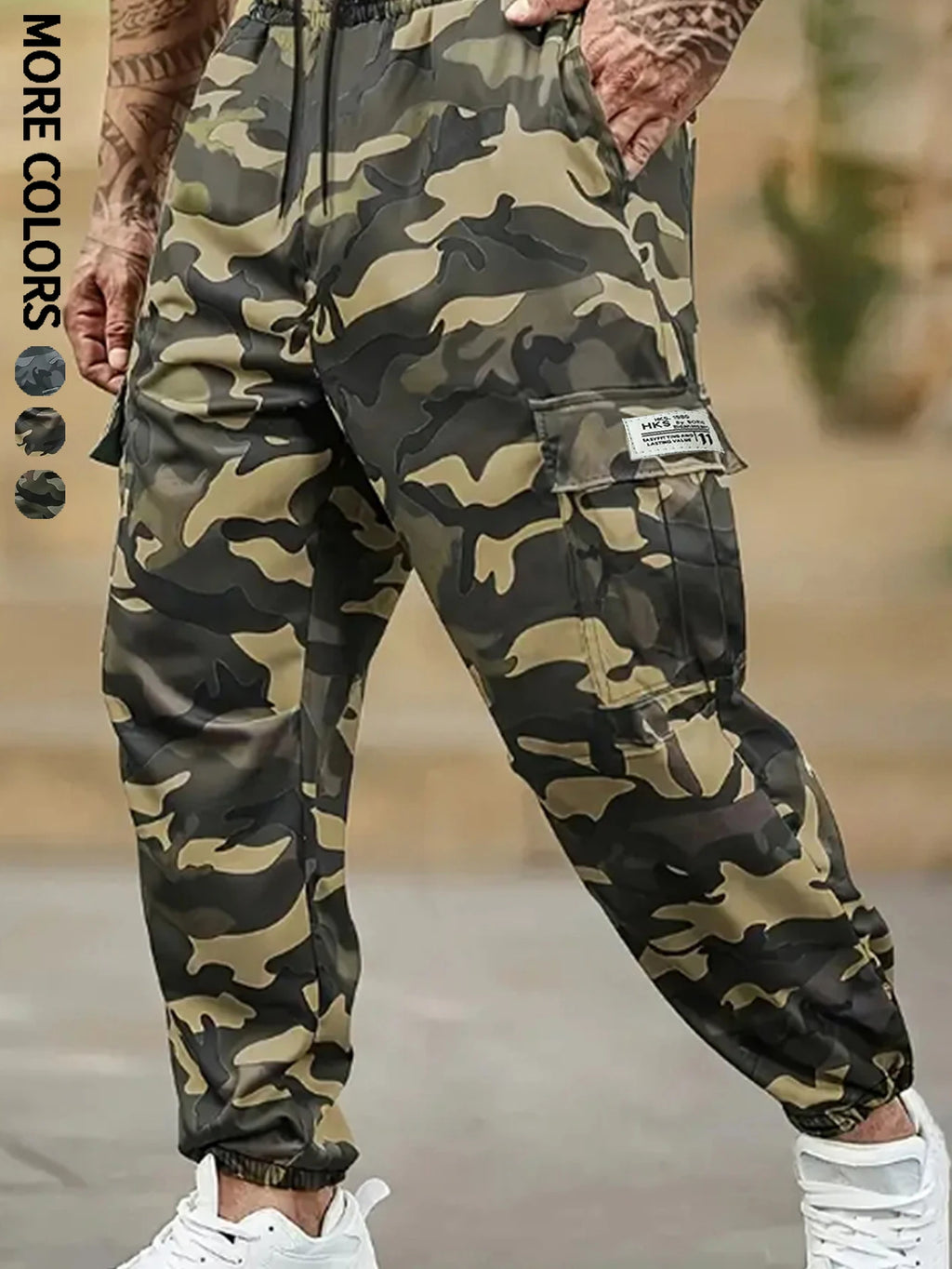 Men's Plain Sports and Casual Trousers with Drawstring Elastic Waist, Camouflage, with Pockets, Suitable for Outdoor Camping, Hiking and Mountaineering, Exercise and Fitness