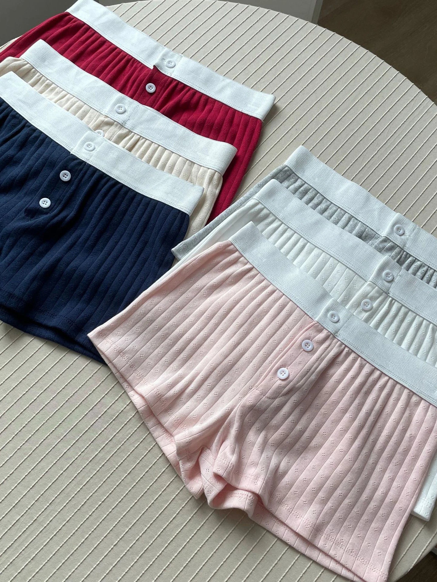 Floral Eyelet Cotton Boy Shorts Woman Summer Three Buttons Patchwork Elastic Waist Straight Short Pant Sweet Cute Home Underwear