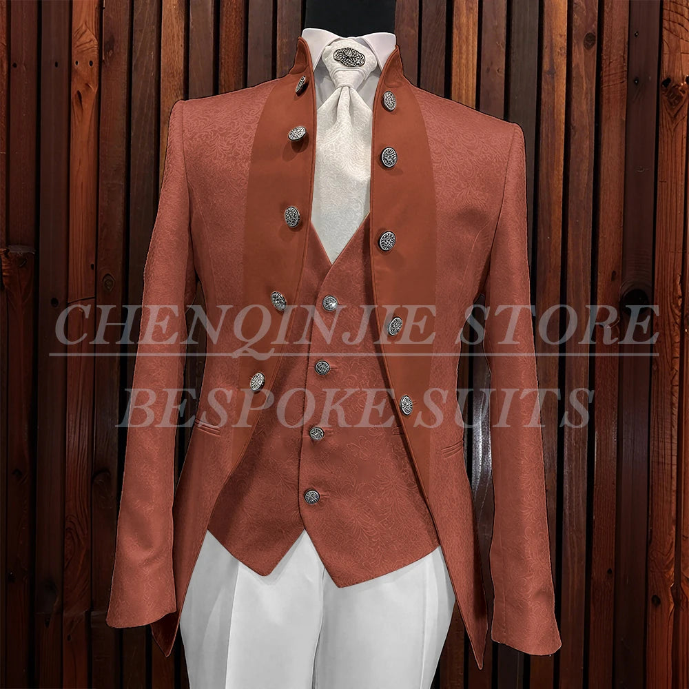 Formal Jacquard Men's Suits Elegant Wedding 3 Piece Jacket Pants Vest Blazer High Quality Full Sets Costume Homme Blazer 2025