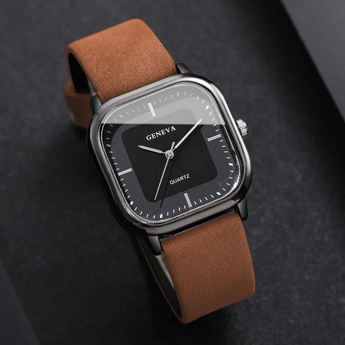 2PCS/Set Fashion Square Women Quartz Watch Ladies Leather Strap Wristwatch With Heart Bracelet Reloj Mujer (Without Box)