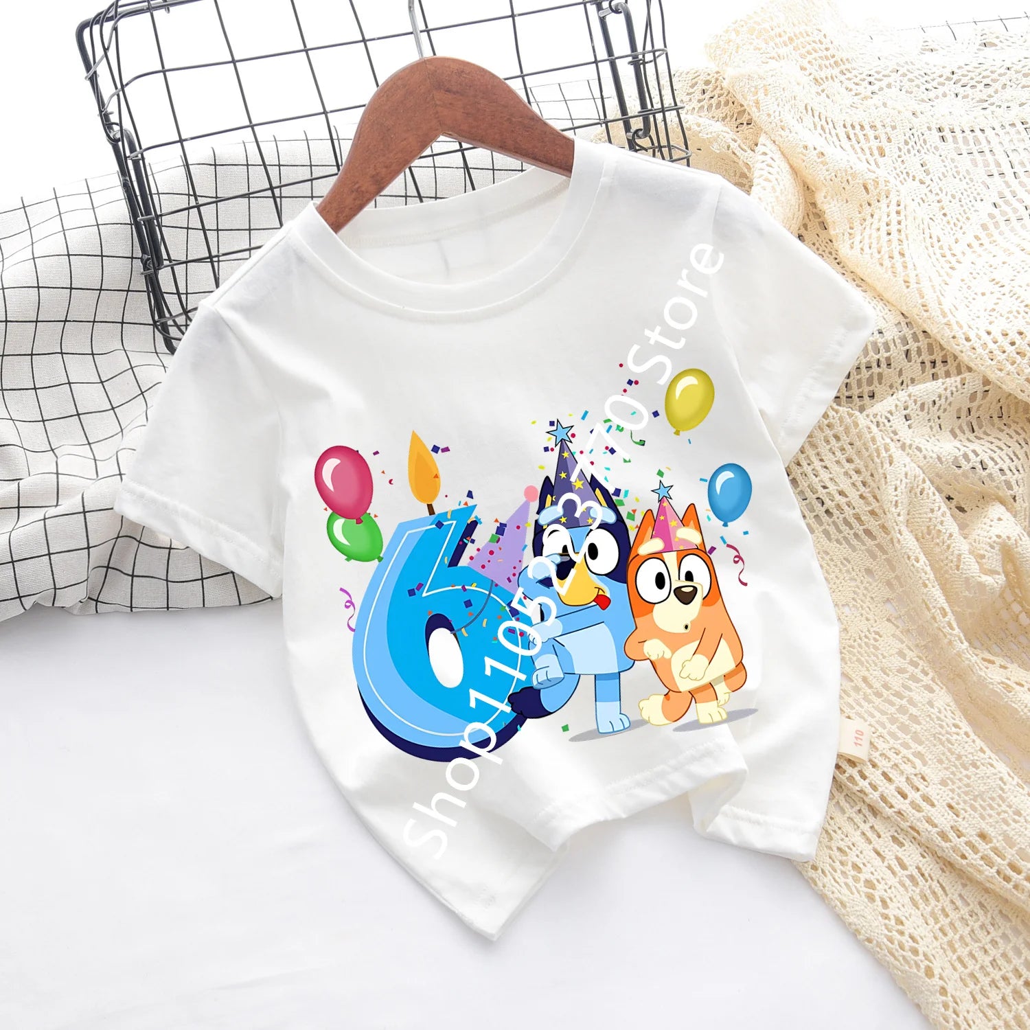 Bluey Baby Birthday T Shirt for Boys Girl Bingo Number Kids Clothes Summer Cartoon Letter Tees Shirts Toddler Short Sleeve Tops