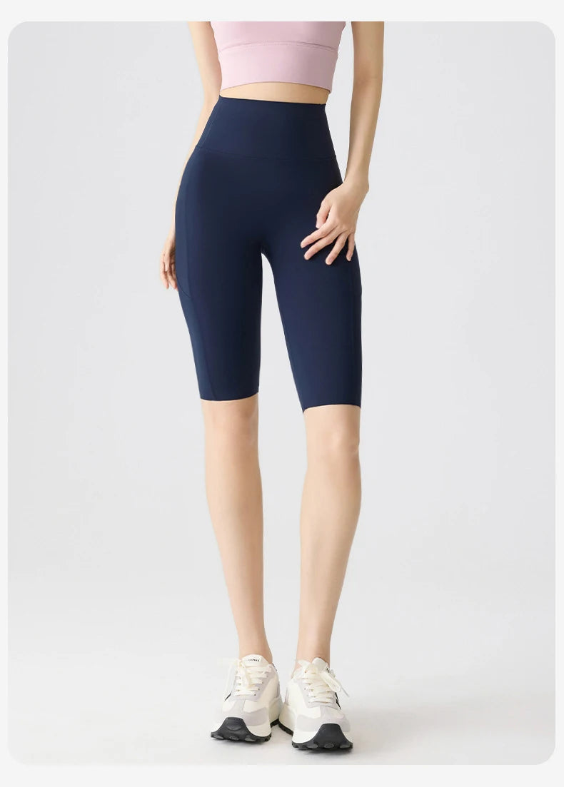 BIVIGAOS Summer Pocket Yoga Sharkskin Bicycle Shorts Women Thin High Waist Push Up Naked Feeling Sports  Fitness Cycling Shorts