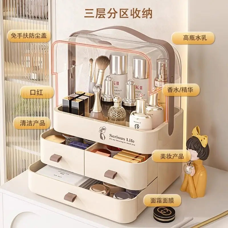 Cosmetics Storage Box Desktop Dustproof Makeup Vanity Large Capacity Premium Skincare Organizer Lipstick Storage Rack