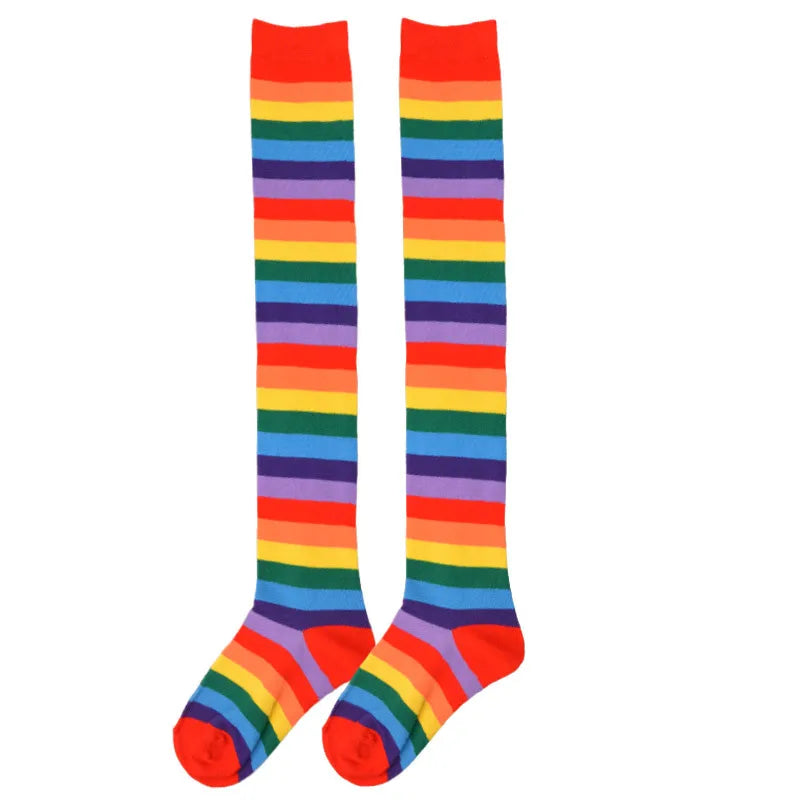 Red Rainbow Socks Rainbow Stripe Long Cross Knee Socks European and American Extended Edition