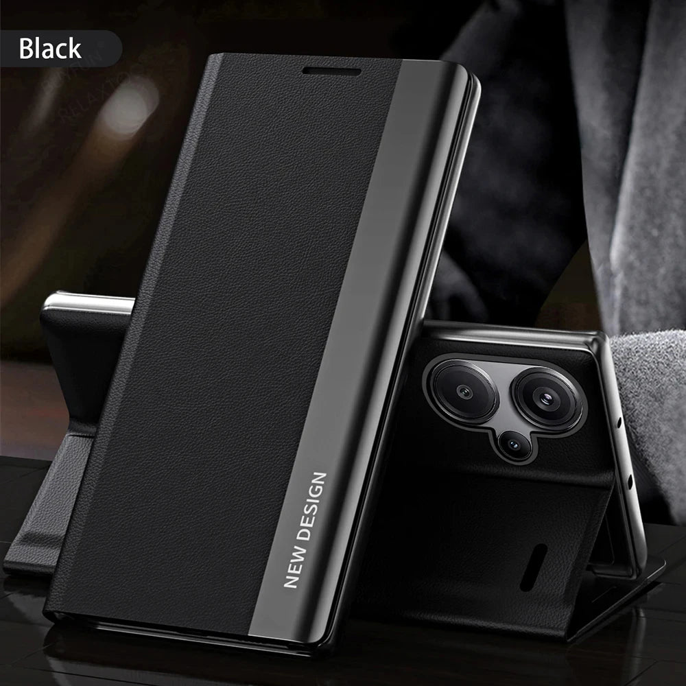 Kickstand Flip Case For Xiaomi Redmi Note 13 14 12 11 11S 10 10S 9 Pro Plus 5G Shockproof Plating Leather Phone Cover Carcasa