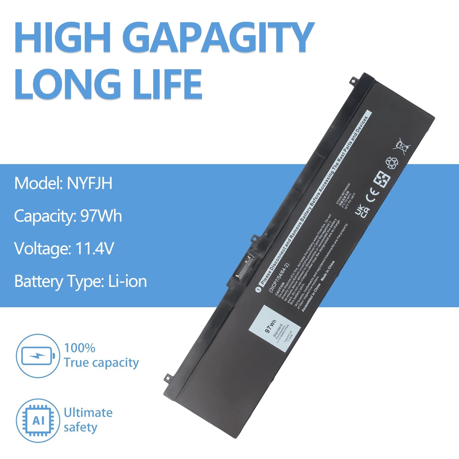Oyomba 97Wh 8509mAh 11.4V NYFJH Laptop Battery For Dell Precision 7530 7730 7540 7740 Series P34E P34E001 P34E002 P74F P74F001