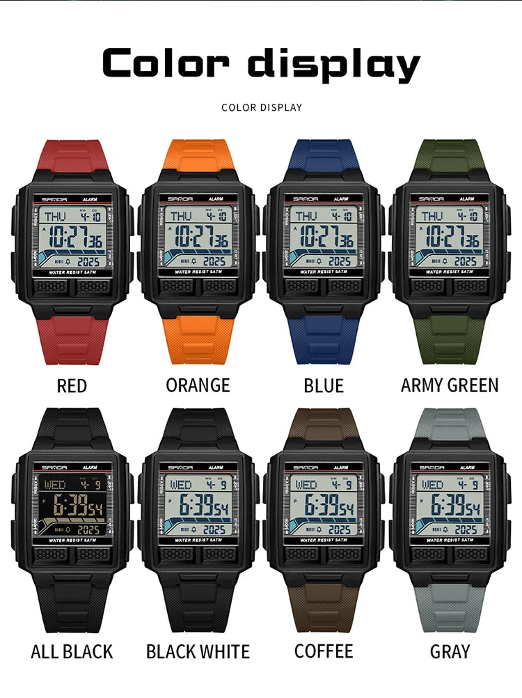 SANDA 2212 Fashion Electronic Watch Alarm Clock Luminous Calendar Water Resistant Shockproof Sports Digital Watches for Man