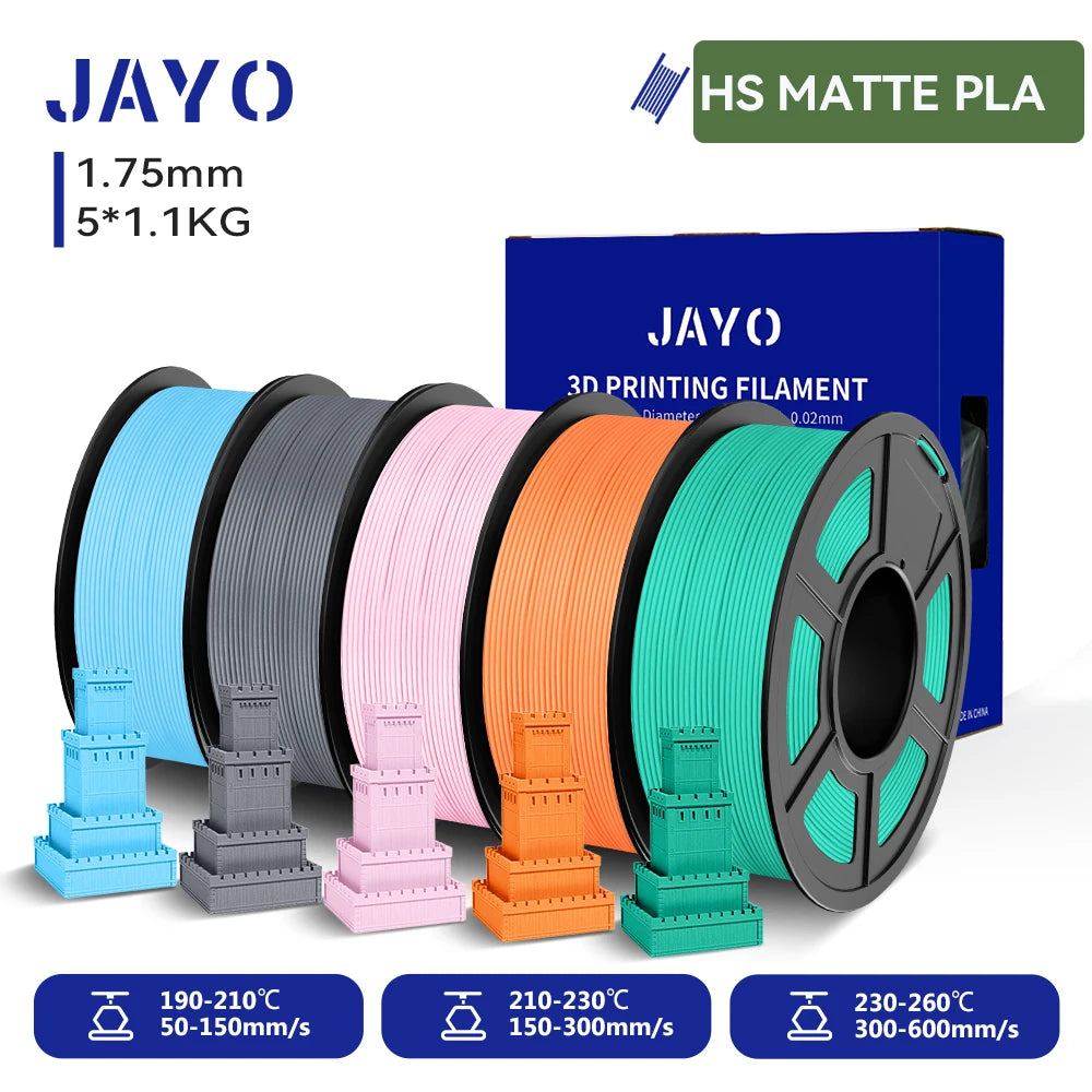 JAYO 5Rolls 3D High Speed Marble PLA/HS Matte PETG/HS PLA Filament 600mm/s High Speed 3D Printer Non-toxic Filament 1.1KG/roll