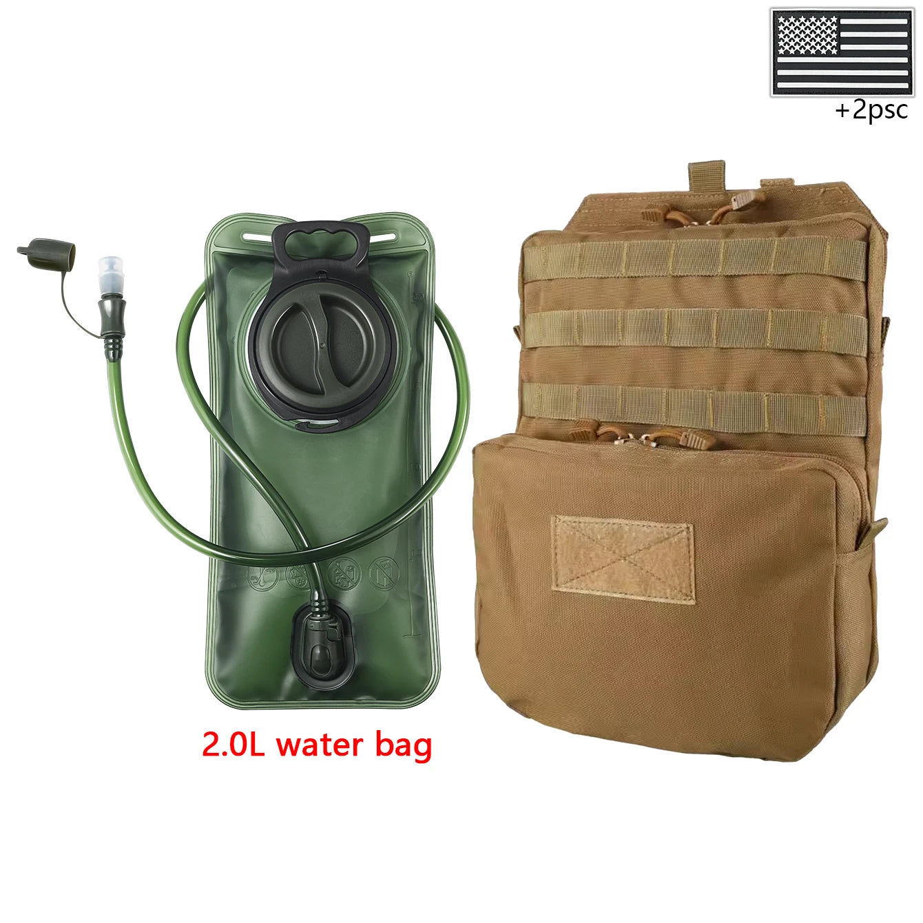 Outdoor sports drinking equipment: 2L large-capacity water bag + molle backpack, suitable for hiking, camping, and cycling