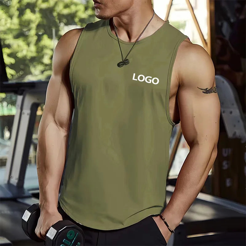 Men's Sleeveless Fitness T-Shirt Customize Your Logo Quick-drying Vest Men's Muscle Bodybuilding Fitness Summer Sports Vest