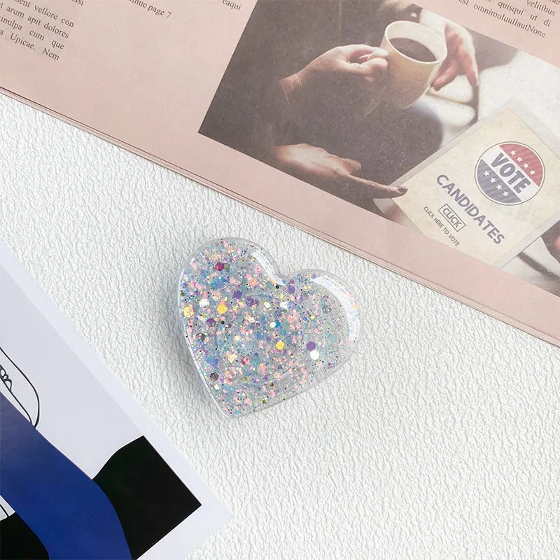 Stylish Glitter Sequins Love Heart Smart Tok For Magsafe Magnetic Phone Griptok Grip Tok Stand Universal Phone Smart Tok Holder