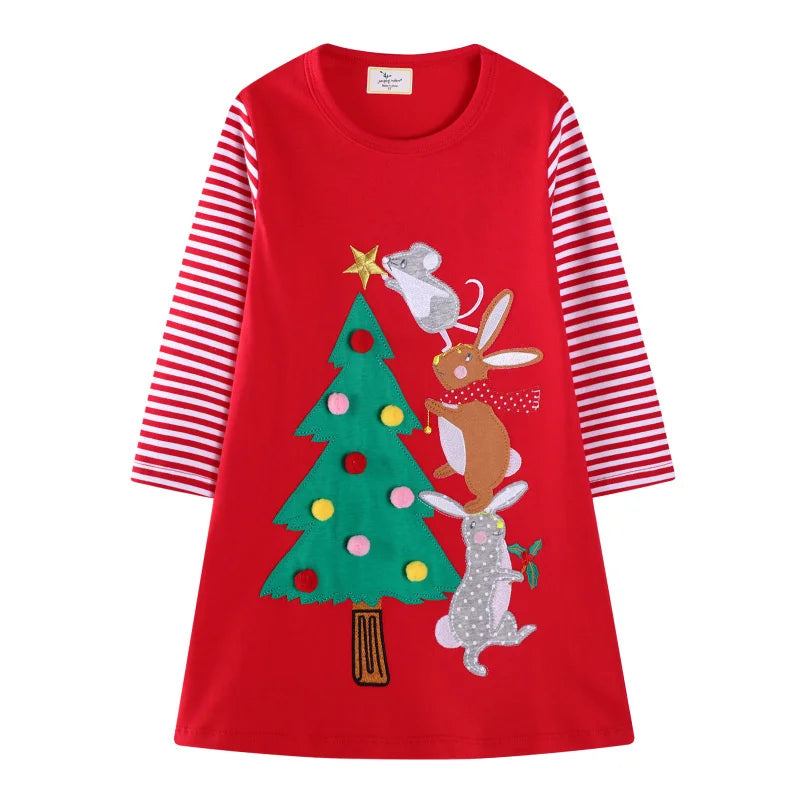 Jumping Meters 2-7T Princess Girls Dresses Buttons Hot Selling Long Sleeve Animals Baby Girls Clothes Party Kids Frocks Costume
