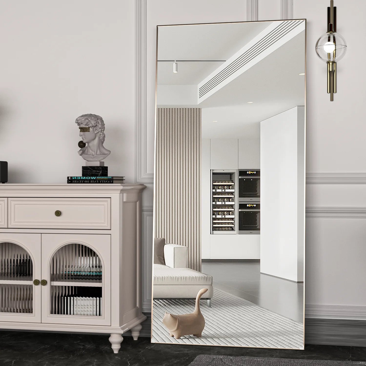 CASSILANDO Full Length Mirror 65" * 24 ", Floor Standing Mirror, Black Metal Frame Mirror， Full Body Mirror