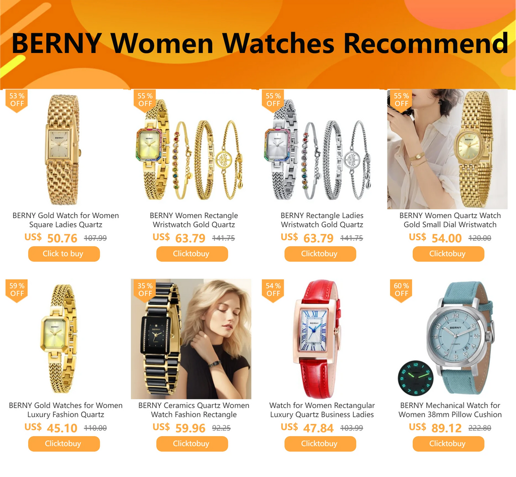 BERNY Square Watch for Women Quartz Ladies Wristwatches Stainless Steel Women Small Dial Watch Luxury Casual Fashion Watches