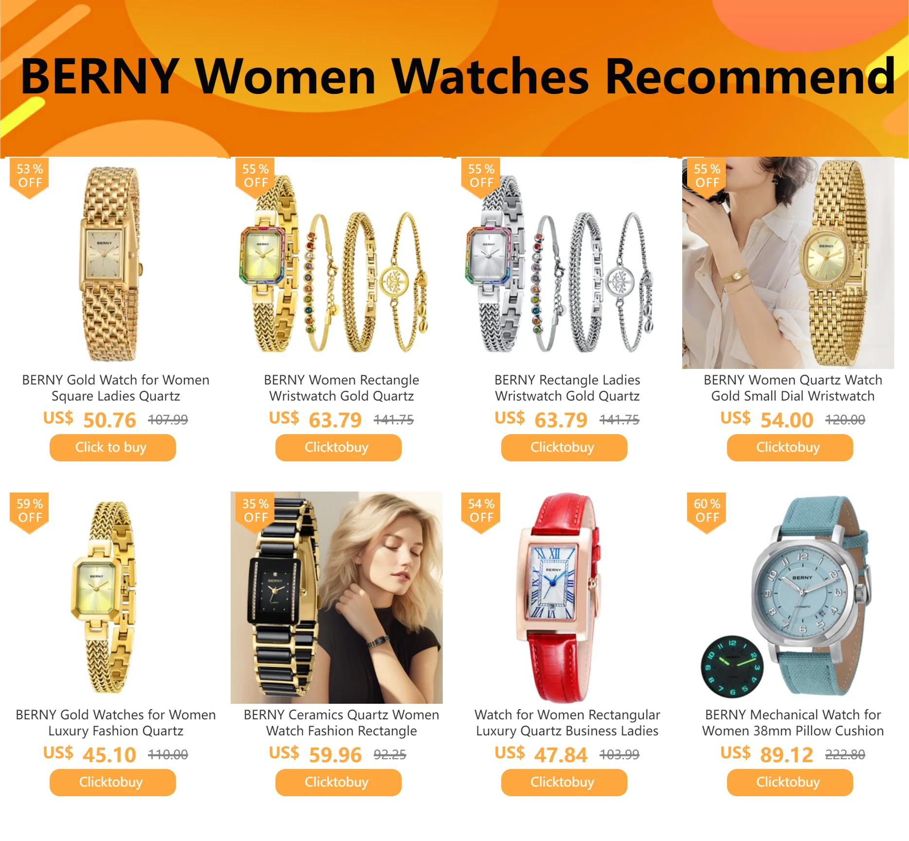 BERNY Square Watch for Women Quartz Ladies Wristwatches Stainless Steel Women Small Dial Watch Luxury Casual Fashion Watches