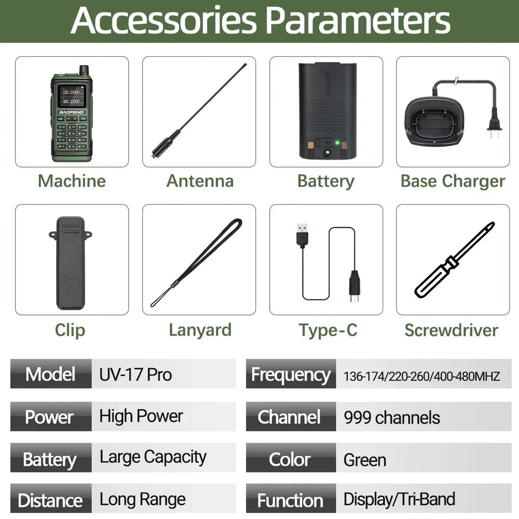 Baofeng UV 17 Pro Wireless Copy Frequency Walkie Talkie 16 KM Long Range Flashlight Type-C Charger Ham Radio UV 17 Pro L K5 5R