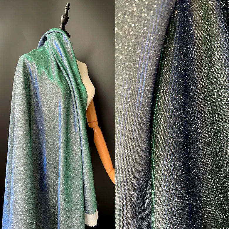 Colorful Blue Gradient Glitter Fabric Elastic Knitting By The Meter for Clothes Performance Dress Diy Sewing Designer Cloth Gold